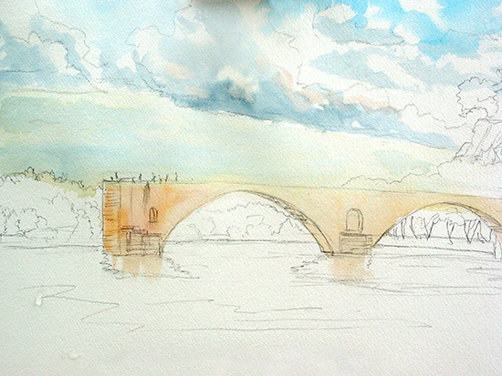 Watercolor Painting of Le Pont d'Avignon, by John Hulsey